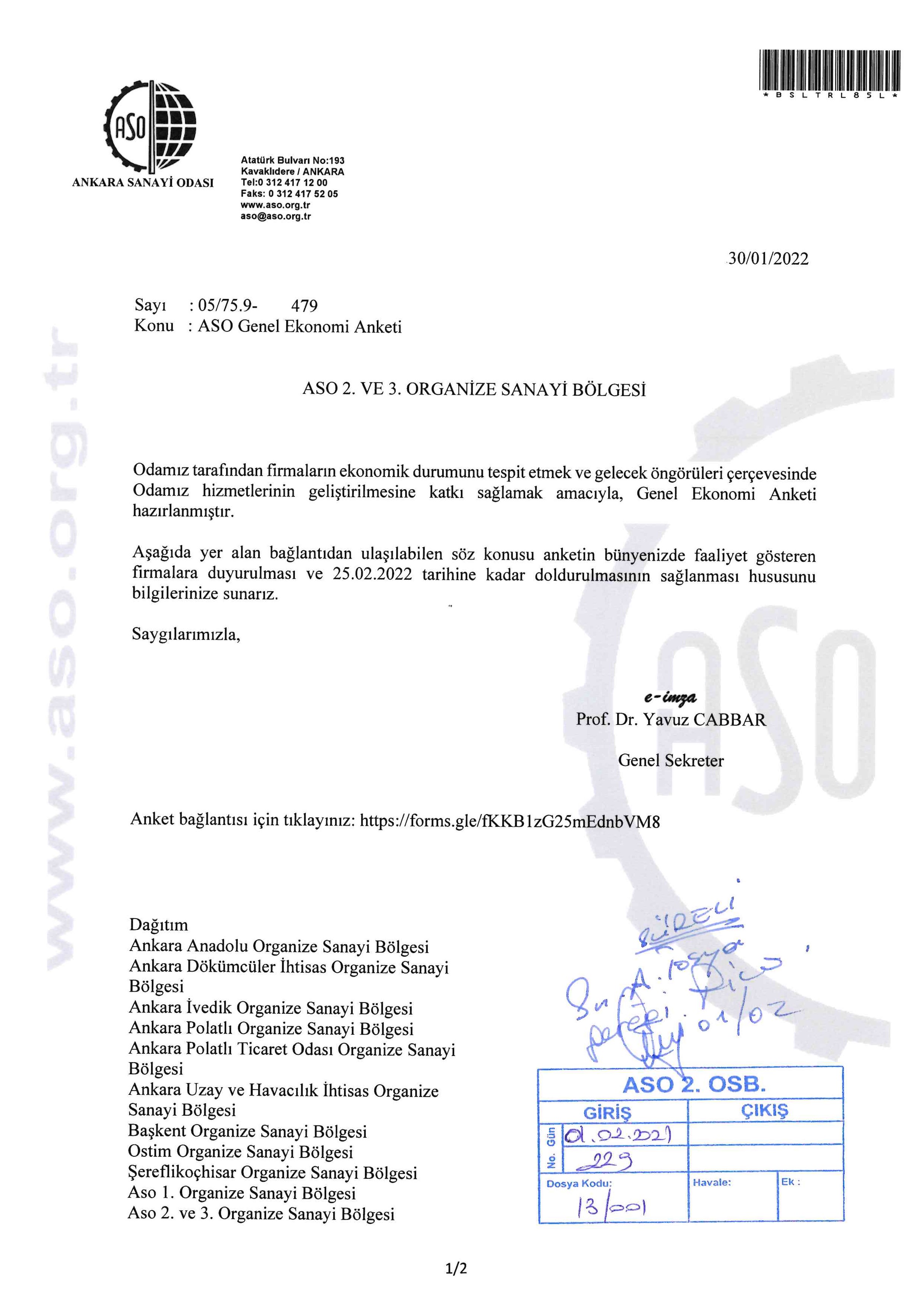 ASO GENEL EKONOMİ ANKETİ
