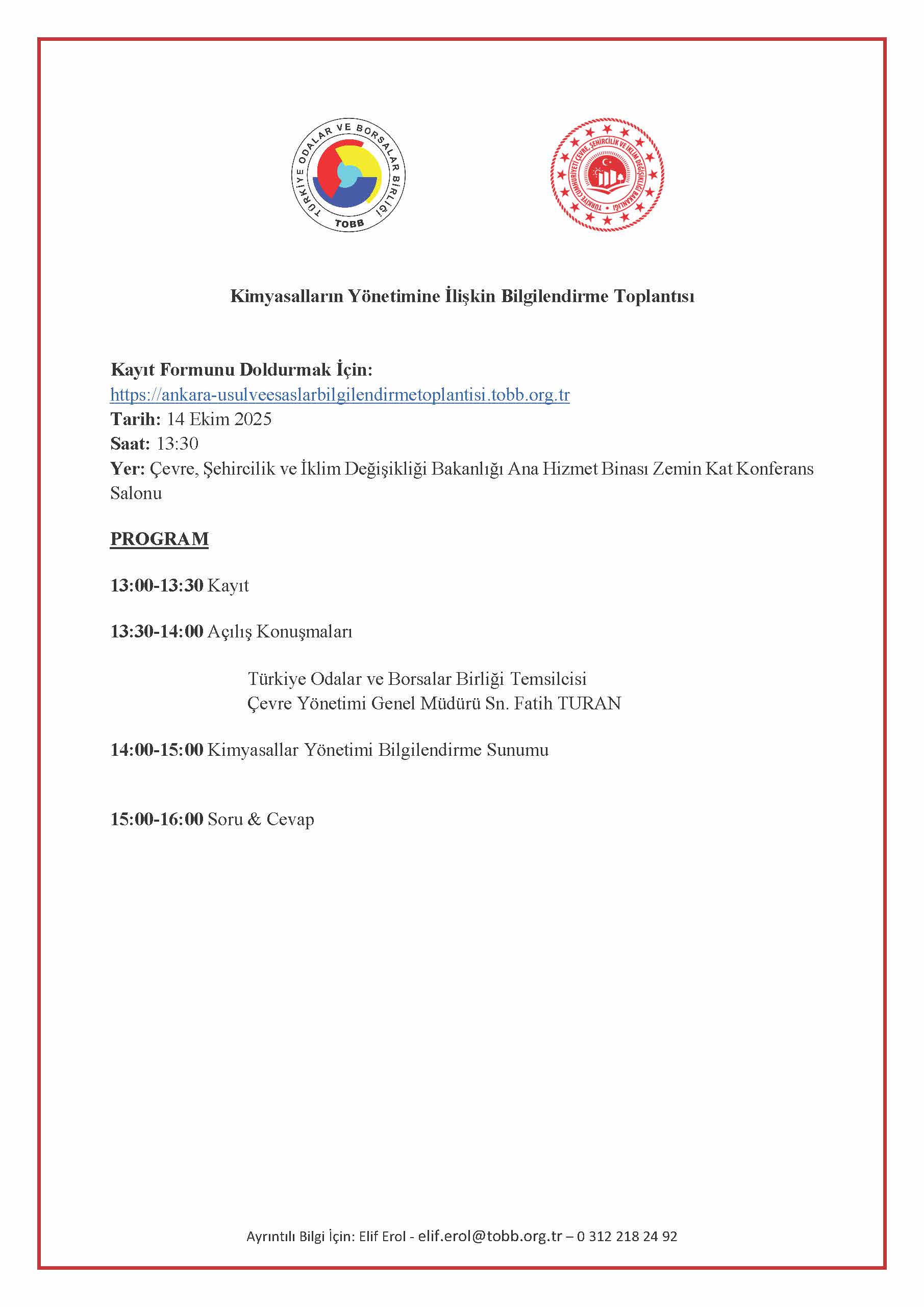 14 Ekim – Kimyasalların Yönetimine İlişkin Bilgilendirme Toplantısı