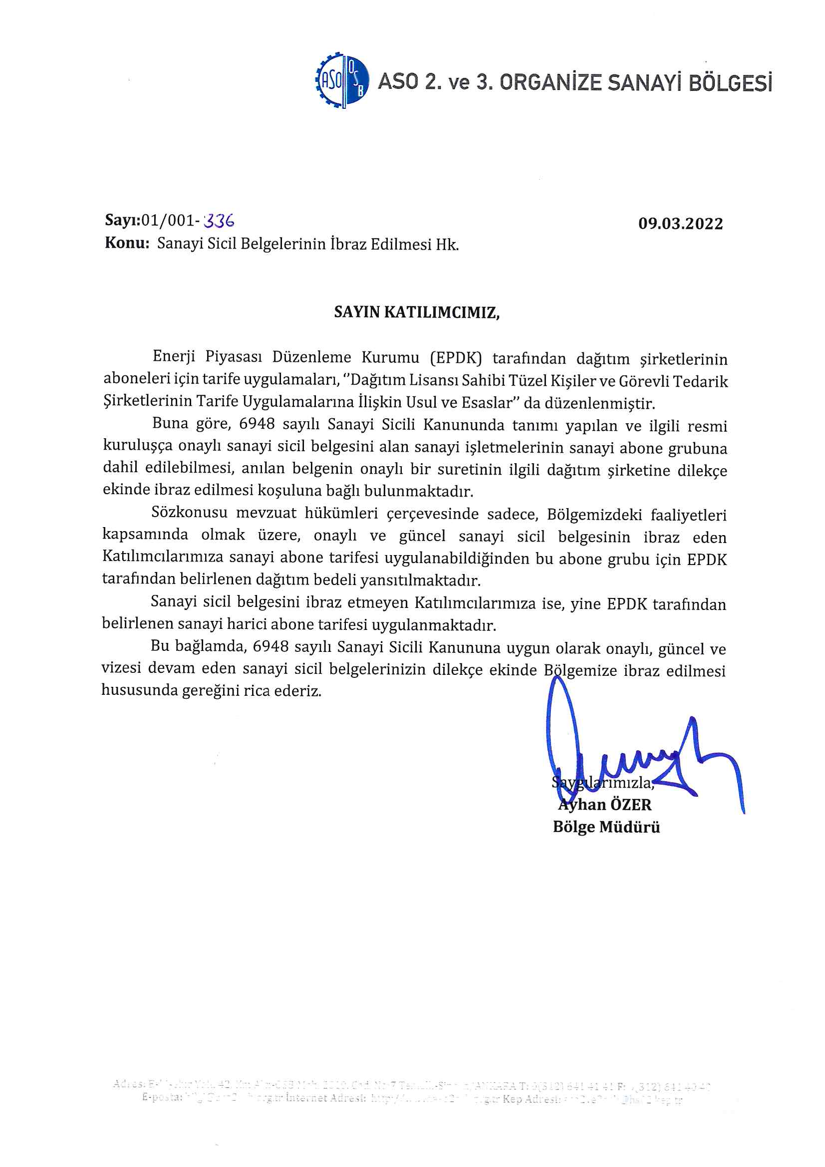 SANAYİ SİCİL BELGELERİNİN İBRAZ EDİLMESİ HAKKINDA