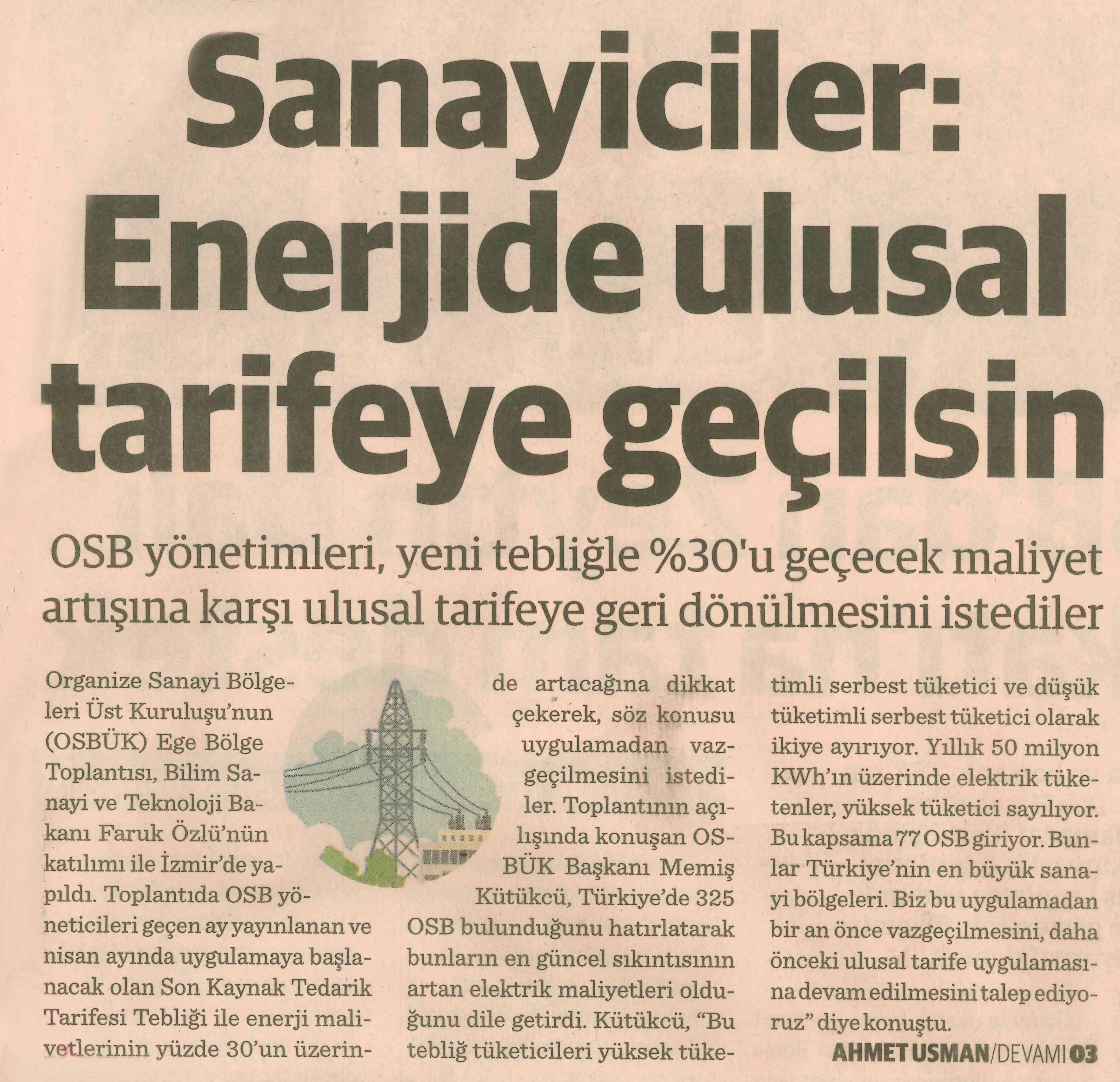 ENERJİ TARİFELERİ HAKKINDA DÜNYA GAZETESİ HABERİ