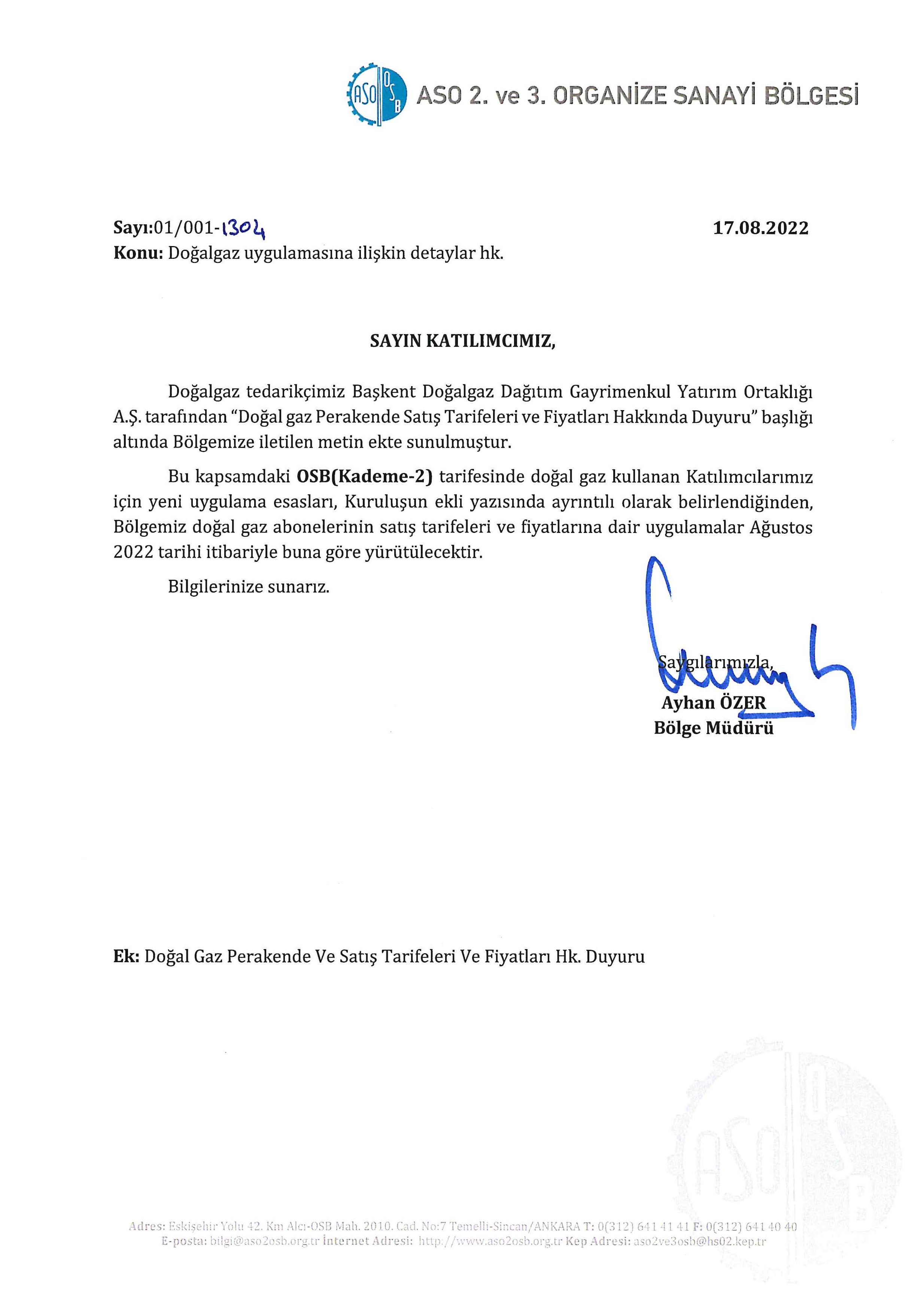 DOĞAL GAZ PERAKENDE SATIŞ TARİFELERİ VE FİYATLARI HAKKINDA