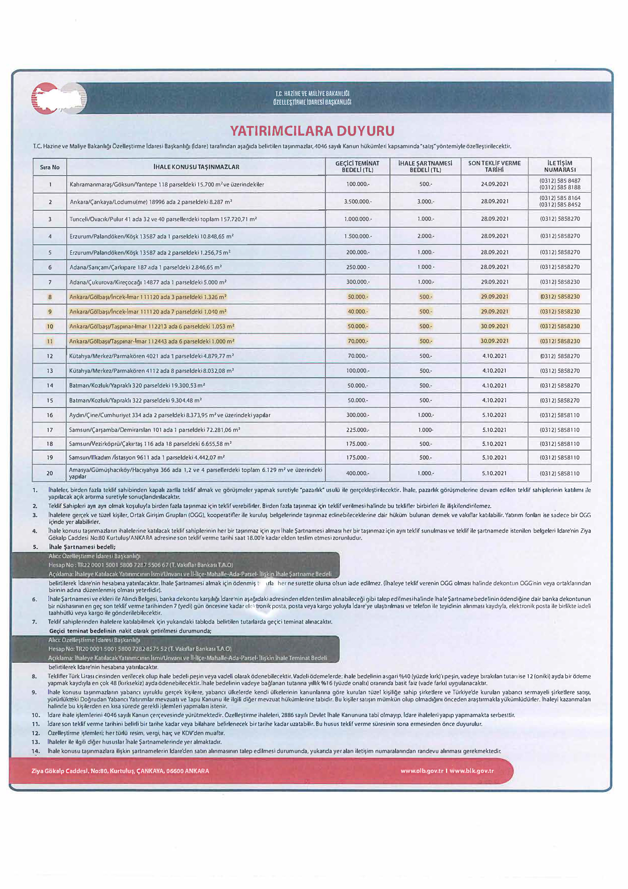 T.C. HAZİNE VE MALİYE BAKANLIĞI ÖZELLEŞTİRME İDARESİ  BAŞKANLIGI